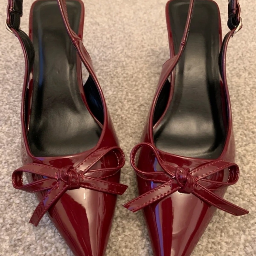 Elegant Burgundy Slingback Heels with Bow